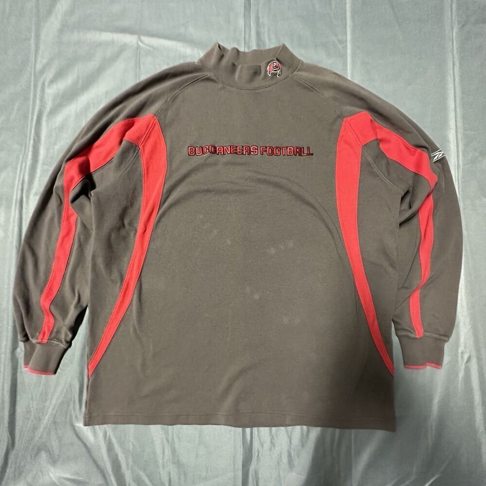 Vintage Reebok Tampa Bay Buccaneers Shirt Mens XL Mock Neck Embroidery Brown Y2K